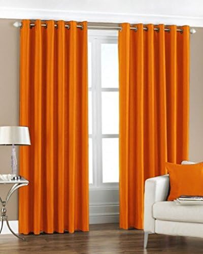 Fancy Grommet Plain Long Door Curtain Panels for Living Room/Bedroom, Set of 2, 48 by 108 Inch, Orange Colour