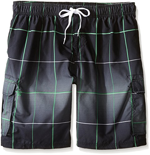 Kanu Surf Men's Big Vector Plaid Extended Size Swim Trunks, Black, 2X