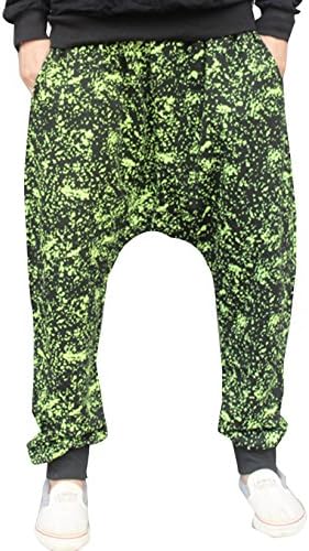 Miper Men's Baggy Green Scrawl Cool Hip-pop Dance Loose Pant Haram L