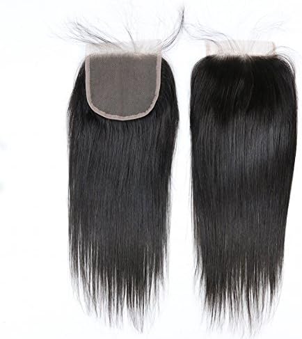 Formal Hair® Brazilian Virgin Hair Lace Closure Straight Hair Free Part Bleached Knots 4"x4" Inch Natural Color Size 10inch