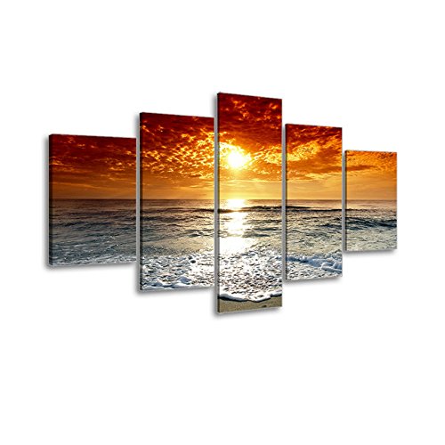 Sz 5 piece red sunset sea wall art, beach seacape canvas prints w…