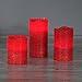 Red Flameless Pillar Candle Set | Warm White LEDs, Textured Wax Finish, Melted Edge, Timer Option | Batteries Included - 3 Pack