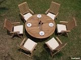 New 7 Pc Teak Dining Set - 60 Round Table And 6 Reclining Arm Chairs