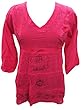 Boho Peasant Tops Blouse Dark Pink Embroidered Rayon Top