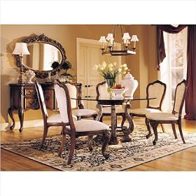 American Drew 132-636/637/744R Grand Revival Russet Double Pedestal Dining Table Set With Splat Back Chairs