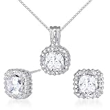 Celebrity Inspired Cushion Cut White CZ Pendant Earrings Set in Sterling Silver