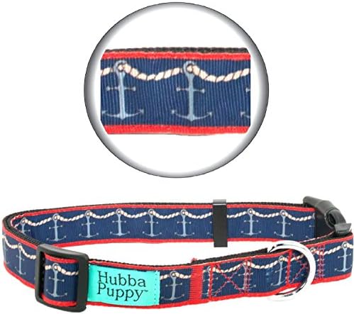 Hubba Puppy Nautical Ropes & Anchors Nylon Dog Collar Adjustable for S M L/XL Pets Designer Pattern, Large/X-Large, Navy Blue/Red