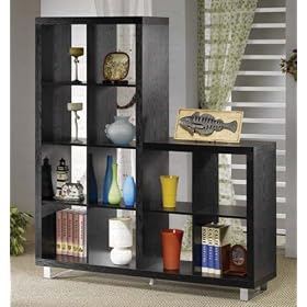 Two Level Bookcase with Metal Legs in Black Finish