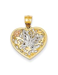 14k Tri color Gold Butterfly Heart Pendant