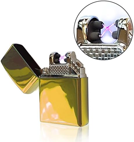 Star Wars tech, Dual Plasma beam Windproof Flameless Double Tesla Electric Arc Spark USB Rechargeable Cigar Cigarette Pipe Lighter (Gold)
