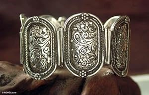 Sterling silver wristband bracelet, 'Floral Legacy'