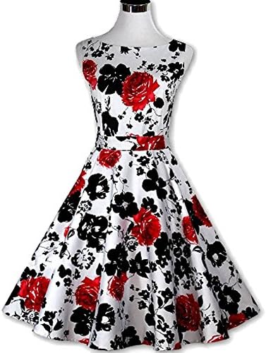 Vintage Style 50s 60s Flowers Printed Sleeveless High Waist Pin up Rockabilly Dress (Tag XXL)