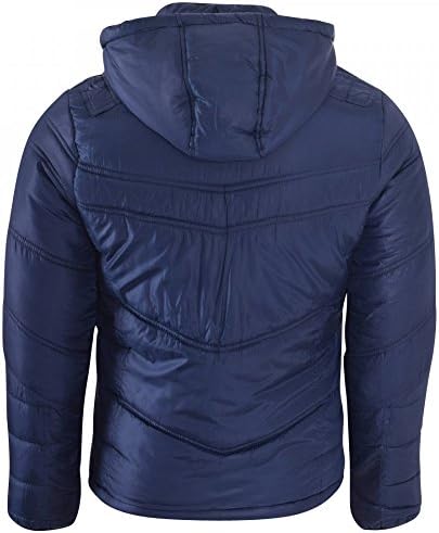 Mens Hooded Puffer Jacket Quilted Bomber Padded Winter Coat Detachable Hood XS ( Extra Small) Blue
