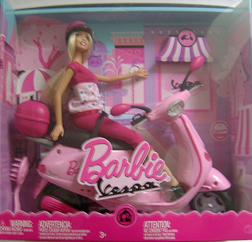 Barbie Doll on Pink Vespa Scooter with Helmet