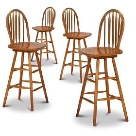 4 Oak Finish Swivel Arrow Back Barstools by The Furniture Cove