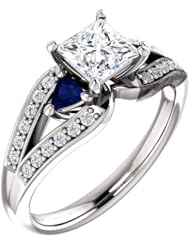 14K White Gold Princess Cut Diamond and Sapphire Ring -- LIFETIME WARRANTY