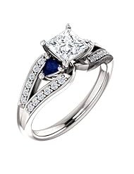 18K White Gold Princess Cut Diamond and Sapphire Ring -- LIFETIME WARRANTY