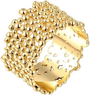 TIDOO 18k Yellow Gold Plated Bark Design Cubic Zirconia Wide Band Rings Party Ring