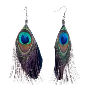 Peacock's Tail Black Feather Cluster Earrings