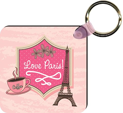 Rikki Knight love Paris Eiffel tower Design Square Key Chains - Luggage Identifier Tags (Set of 6)