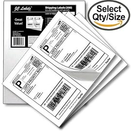 JC Labels JC5126 Half Sheet Shipping Labels for Laser/InkJet for eBay, PayPal, USPS Click-n-Ship, UPS: 5-1/2