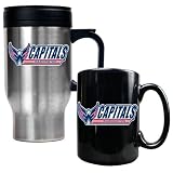 Washington Capitals NHL Stainless Steel Travel Mug and Black Ceramic Mug Set
