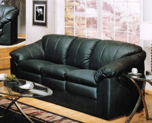 Sofa Couch Fan Style Black Regenerated Leather