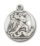 Sterling Silver St. Michael the Archangel Pendant with Stainless Silver Heavy Curb Chain 24 inch
