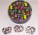 Scott's Cakes 1 lb. Dark Chocolate Covered Pretzel with Chocolate Chips & White Chocolate Chips in a Celebrate Tin