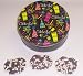 Scott's Cakes 1 lb. Dark Chocolate Covered Pretzel with Chocolate Chips & White Chocolate Chips in a Celebrate Tin