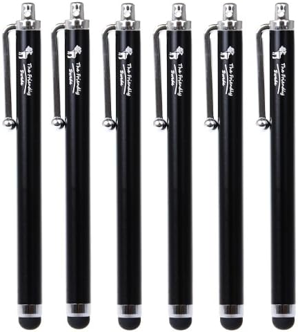 The Friendly Swede Basics - Bundle of 6 Capacitive Stylus Pens for iPhone 6 6 plus 5S 5c 5 4S 4, iPad 2 3 4 iPad Air iPad Mini, Samsung Tab 8.0 Note 8.0 10.1, Motorola G Moto E Zoom, LG G3/G2, BlackBerry Z10, Google Nexus 7, BlackBerry Playbook AMM0101US, Barnes and Noble Nook Color,Droid Bionic (Rubber Tip, Universal Compatibility) + Two 15" Lanyards + Microfiber cloth (Black)