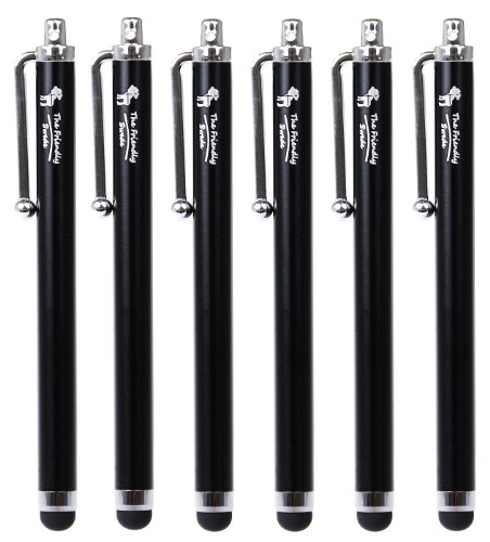 The Friendly Swede Basics - Bundle of 6 Capacitive Stylus Pens for iPhone 6 6 plus 5S 5c 5 4S 4, iPad 2 3 4 iPad Air iPad Mini, Samsung Tab 8.0 Note 8.0 10.1, Motorola G Moto E Zoom, LG G3/G2, BlackBerry Z10, Google Nexus 7, BlackBerry Playbook AMM0101US, Barnes and Noble Nook Color,Droid Bionic (Rubber Tip, Universal Compatibility) + Two 15" Lanyards + Microfiber cloth (Black)