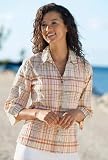 Coral Plaid Puckered Shirt