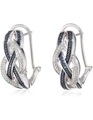 Sterling Silver White Diamond Teardrop Intercrossed Omega Back "J" Hoop Earrings (0.02 Cttw, H-I Color, I2 Clarity)