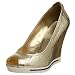 BCBGirls Women's Osher Peep Toe Wedge,Gold Snake,6 M US
