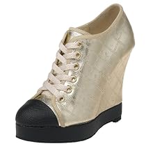 L.A.M.B. Women's Denver Wedge Fashion Sneaker,Platinum,7.5 M
