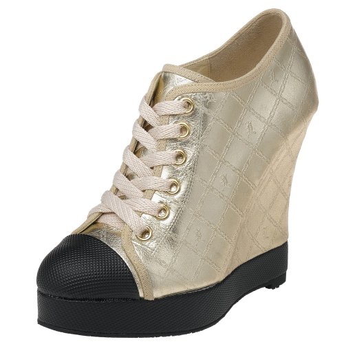 L.A.M.B. Women's Denver Wedge Fashion Sneaker,Platinum,7.5 M