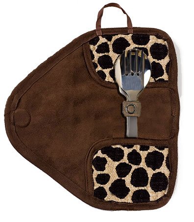 Fashion Leopard Style Mytensils Titanium Portable Utensil Flatware Set with Travel Case and Serrated Knife Set