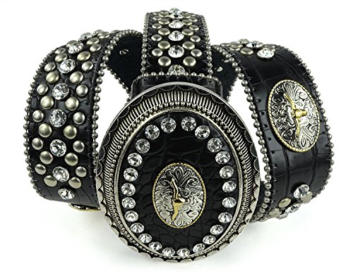 Belle Donne Womens Belt Genuine Leather Rodeo Rhinestone Cowgirl Studded Belt