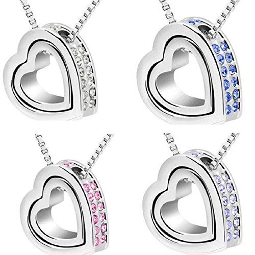 Doinshop New Useful Cute Nice Double Heart Crystal Rhinestone Eternal Love Silver Necklace