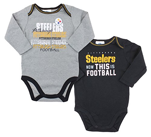 Pittsburgh Steelers NFL Unisex Baby Infant 2 Piece Bodysuit Set, Black and Gray
