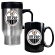 Edmonton Oilers Stainless Steel Travel Mug & Black Ceramic Mug Set - Primary Logo NHL Hockey