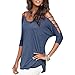 CHIC.U Women's Casual Loose Hollowed Out Shoulder Three Quarter Sleeve Shirts