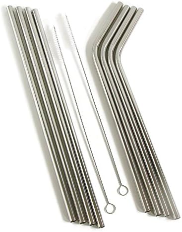 Stainless Steel Straws, 4 Bent & 4 Straight Drinking Straws, 2 Cleaning Brushes Included (4 Bent & 4 Straight SS Straws, 8.25 inches)