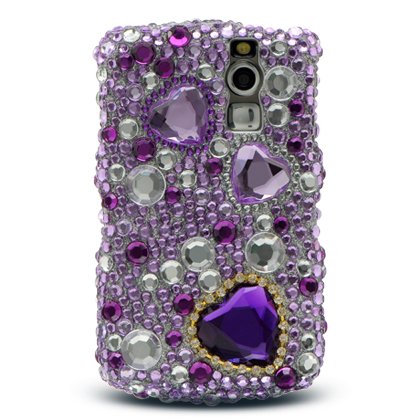 Premium Luxurious Designer Hard Diamond Crystal Snap-on Case for Blackberry Curve 8330 Case - Large Purple Silver Hearts Diamond