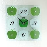 Product details for SohoDecor Green / White Apples Decorative Kitchen Glass Wall Clock