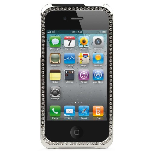 Heavy Duty Protective Solid Chrome Metal 2 Piece Bumper with Rhinestones for Apple iPhone 4S + VanGoddy Live*Laugh*Love Wristband + Apple Approved Car Charger for iPhone 4S
