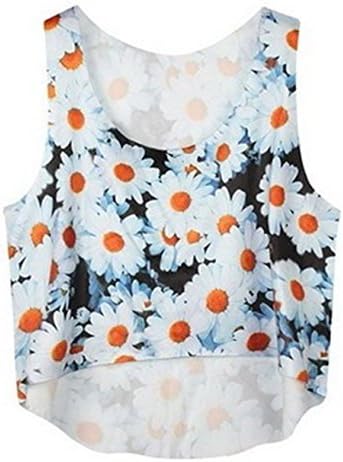 Women 3D Cute Emoji Crop Tops Shirts Top Tank Sleeveless Floral