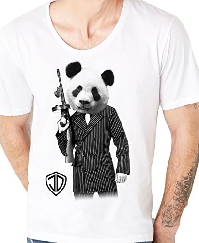 Just Daddy Men's Designer Panda Wide Neck T-shirt Small White