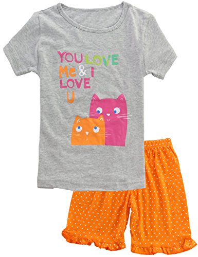 Cat Girls Pajamas for Children Cotton 2 Piece Sleepwear Clothes Kids Shorts Set